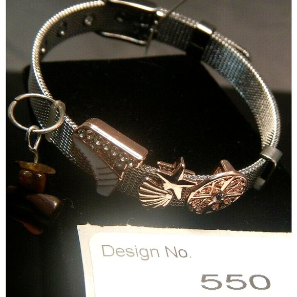 Tiger Eye Gemstone- Stainless Steel Mesh Keeper Bracelet-Band-Slide Charms-551 - Picture 4 of 5